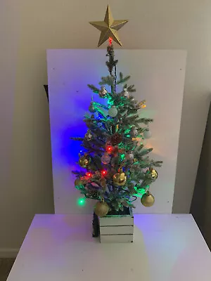 2Ft VTG Tabletop Tree W/pine Conessnow Frostcolor LED String Light &ornaments • $22