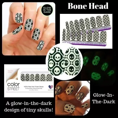 ColorStreet Nail Polish Strips Bonehead RARE Retired Glow In The Dark Skulls • $2.88