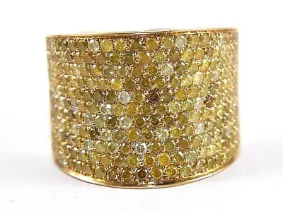 Round Canary Yellow Diamond Cluster Pave Wide Ring Band 18k Yellow Gold 3.88Ct • £2814.98