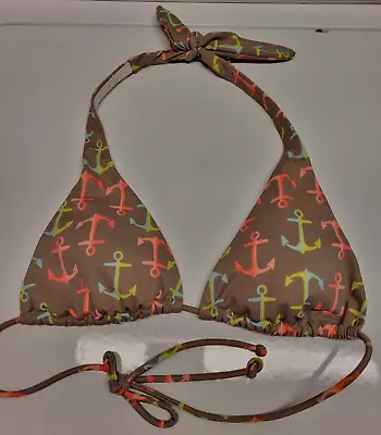 Victorias Secret Colorful Anchor Print On Taupe Triangle Bikini Swim Top S • $9.99