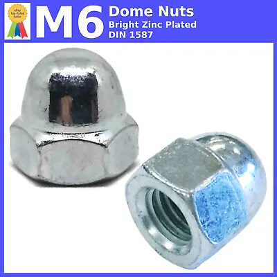 M6 6mm DOME NUTS HEXAGON HEX ACORN BLIND CAP NUT METRIC ZINC PLATED DIN 1587 • £0.99