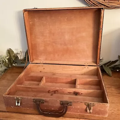 Vintage Wooden Artist Painters Palette Case Travel Box Dovetail Briefcase 17x13 • $124.95