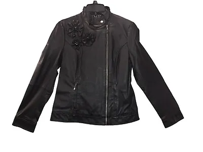 Nwot  Sz 1x Women's Leather Motorcycle Biker Jacket 100% Genuine Black  • $31.49