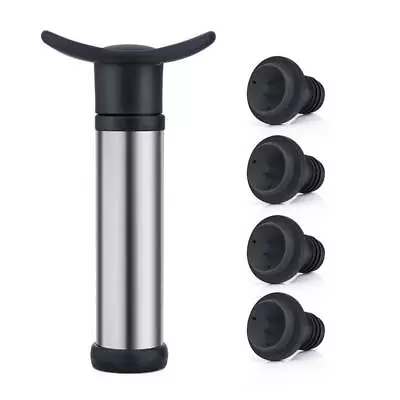 Vacu Vin Wine Saver Pump With 4 X Vacuum Bottle Stoppers Stainless Steel New • £7.97