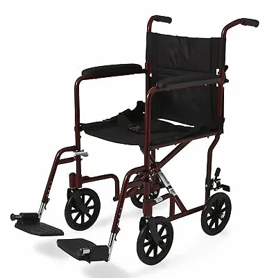 Medline Aluminum Transport Chair With 8” Wheels Red - MDS808200ARE • $139.99