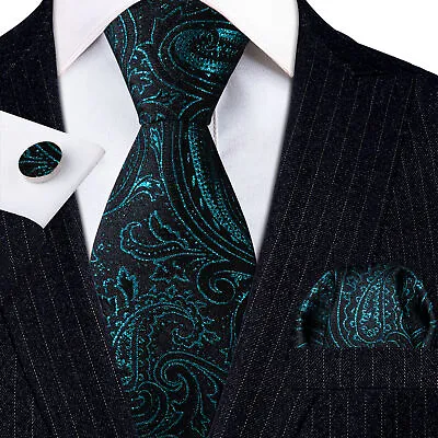 Men's Striped Solid Ties Colours Silk Woven Necktie Set Handkerchief Cufflinks • £7.99