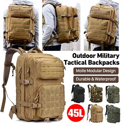 45/30L Military Bag Men Tactical Backpack Molle Army Bug Out Bag Hiking Rucksack • $35.29