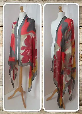 £9.99 • Buy Bnwt, Quirky, Arty, Lagenlook, Red & Mustard, Peony Print, Large Scarf