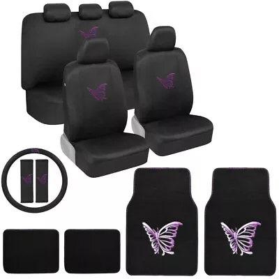Pretty Purple Butterfly Design Car Floor Mat Seat Cover Steering Wheel Cover • $59.99
