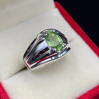 Natural Mens Peridot Ring Handmade Peridot Ring For Men 925 Sterling Silver • £154.42