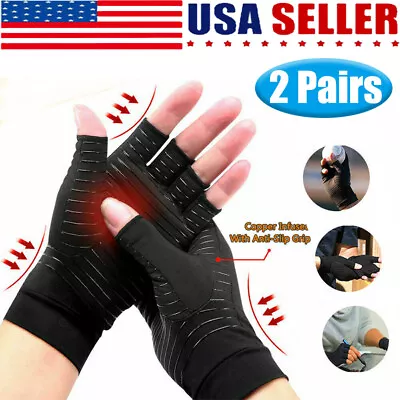 2 Pairs Copper Arthritis Compression Gloves Hand Support Joint Pain Relief USA • $9.52