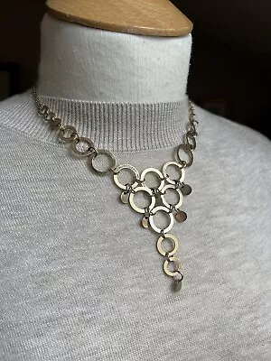 M&S Necklace Dangling Circles Gold Tone Metal 16-18” Chain Collar Statement • £3.95