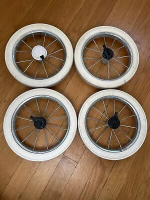 Set Of 4 Vintage White Spoke Wheels 9.5 Inch Emmaljunga Brand • $120