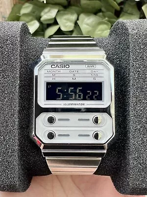 Casio Vintage Collection Negative Digital Dial Steel Band Watch A100WE-7B • $45