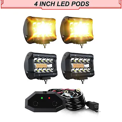 4pcs 4 Inch White/Amber LED Pods Light Spot Flood Combo Driving Fog Flash Strobe • $49.99