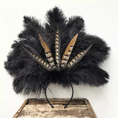 $67.07 • Buy Natural Pheasant & Ostrich Blondine Feather Showgirl Costume Headdress - Black
