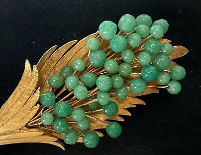 Gold Tone Green Bead Stone Flower Vintage Brooch Jewelry Lot Y • $12.50