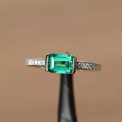 2 Ct Emerald Cut 14K White Gold Plated Simulated Emerald & Diamond Wedding Ring • $70.13