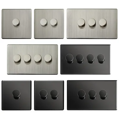LED Dimmer Switch Turn On / Off Brushed Chrome Or Black Nickel 1 2 3 Or 4 Gang  • £16.99