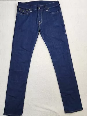 True Religion Jeans Mens 36x33 Blue Rocco Flap Pocket Relaxed Skinny Made In USA • $39.77