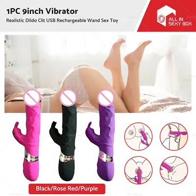 9  Large Rabbit Vibrator Big Realistic Dildo Clit USB Rechargeable Wand Sex Toy • $23.99