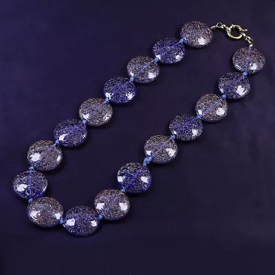 HSN Sterling Silver Blue Murano Glass Bead Round Disc Strand Necklace • $334.79