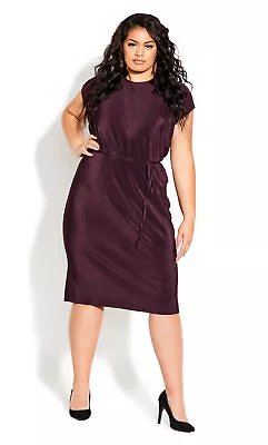 $40 • Buy City Chic Womens Plus Size Baby Pleat Midi Dress Short Sleeve Round Neck - Plum