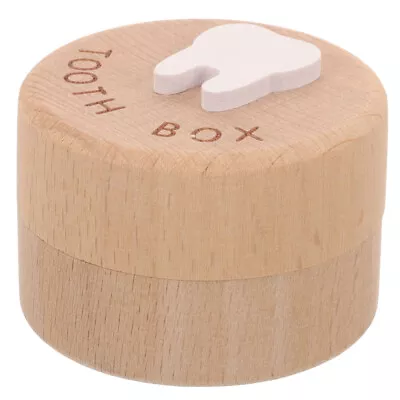  Wood Tooth Box Baby Tooth Storage Container Round Wood Changing Teeth Box With • £8.55