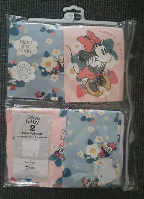 Bnip Girls Disney Baby Minnie Mouse X2 Pack Pyjamas Age 3-6 Months • £12.99