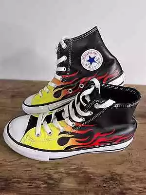 Chuck Taylor Converse All Star Leather Hi Tops Flames Trainers Youth UK 3 • £12.99