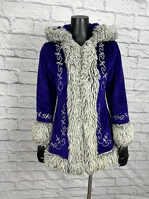 Junior Concept Hooded Coat Jacket Embroidered Purple Vtg 70s Boho Sz 7/9 Mod • $238.91