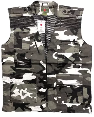 New White Gray Camouflage Camo Tactical Fishing Hunting Utility Hiking Vest XL • $10.40