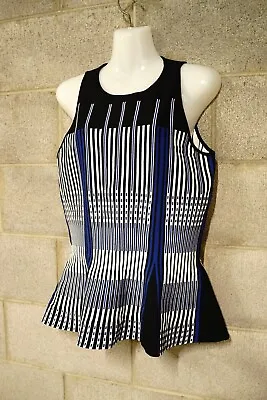 Roland Mouret Blue Patterned Crepe Knit Sleeveless Top…size Large…vgc... • $81
