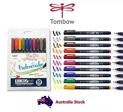 $28.85 • Buy 10 X Tombow Fudenosuke Brush Pen - Firm Brush Felt Tip Pen - Color Set Pack