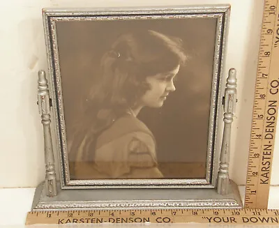 ANTIQUE VINTAGE ART DECO SWIVEL TILTING 7 X 9 PICTURE FRAME TABLETOP SILVER WOOD • $24.99