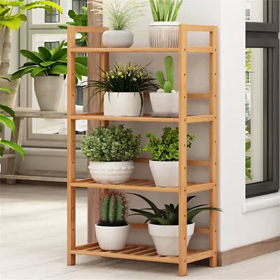 4 Layer Wooden Bamboo Bathroom Kitchen Shelf Storage Rack Unit Book Plant Stand • £28.93