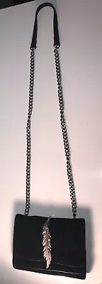 Zara Woman Black Suede Leaf Hinge Snap Chain Strap Shoulder Bag Purse  • $15