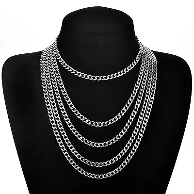 Men's 6/10mm Wide Chunky Miami Cuban Necklace Chain Stainless Steel 14-26 Inches • $10.99