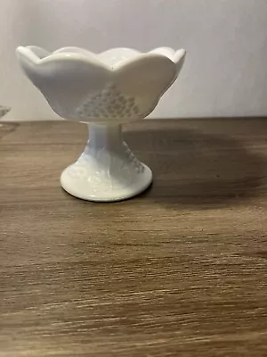 Vtg White Milk Glass Candle Holder Harvest Grape Pattern Indiana Colony 1950's • $15