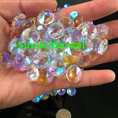 20 X Octagon Beads Ab Colour Crystal Glass Suncatchers Chandeliers 14mm 2 Holes • £4.92