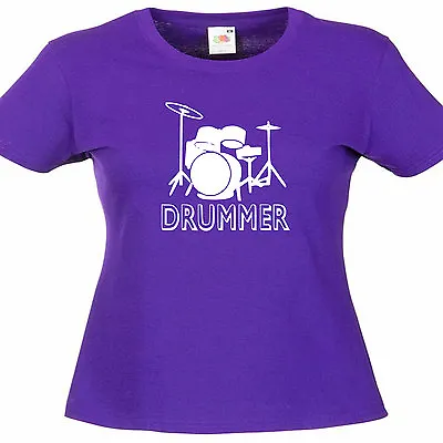Drummer Drum Kit Ladies Womens Band Lady Fit T Shirt • £9.49