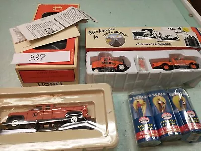 Lot 337:O Scale Lionel Track Inspection Pickup 2 County Veh  3 Lighted Figures • $45