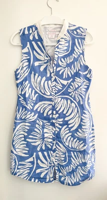 $28.51 • Buy Island Company Women's Shift Button Down Blue Leaf Sleeveless Dress Size S
