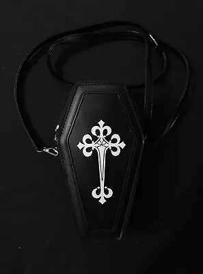 Black Coffin Shaped Gothic Zip & Buckle Chain Crossbody Strap Bag Vampire Emo • £16.99