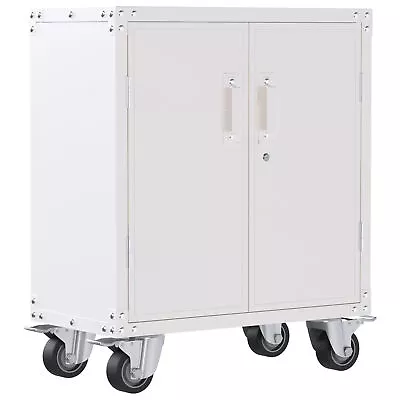 AOBABO Durable & Lockable Storage Cabinet W/Adjustable Shelves And Wheels White • $157.99