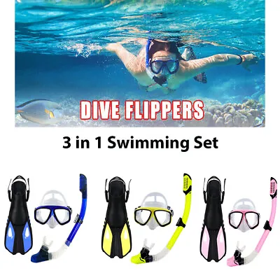 3IN 1 Snorkeling Diving Swimming Set Foot Flippers Face Mask Goggles Dry Snorkel • $30.99