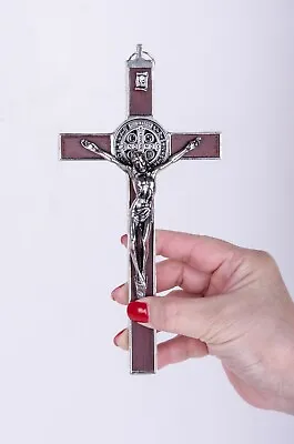 Shiny Finish Wooden Metal Wall Cross Crucifix Holy Religious Carved Christ Brown • $15.99