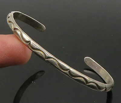 NAVAJO 925 Sterling Silver - Vintage Wavy Etched Design Cuff Bracelet - BT8697 • $75.75