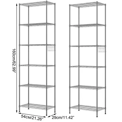 6 Tier Metal STORAGE Rack/Shelving Wire Silver Shelf Kitchen/Office/Garage UNIT • £40.99