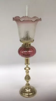 Antique Peg Oil Lamp Cranberry Font Brass Base. 2. • £125